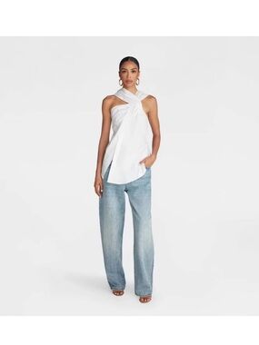 Twist-Neck Button Down Top in White